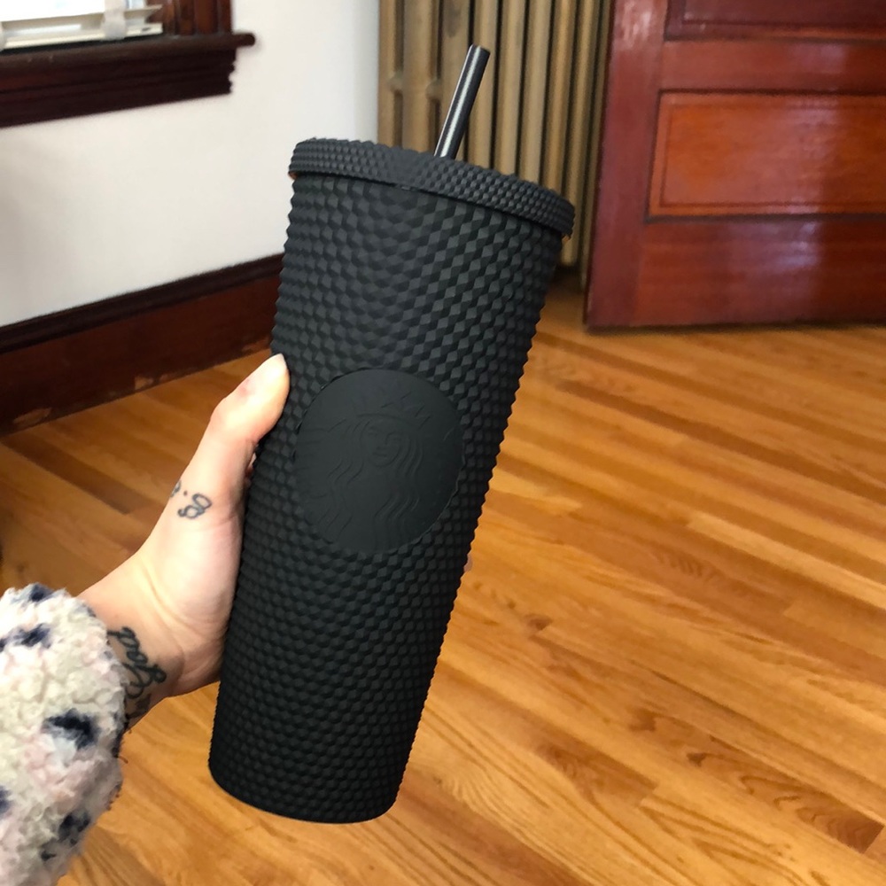 Matte black studded Starbucks tumbler